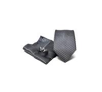 Sweet Leaf Coffret Ensemble Cravate Homme, Mouchoir de Poche, Boutons de Manchette à rayures Noir - 100% en Soie - Classique, Elégant et Moderne - (Idéal pour un cadeau, un mariage...)