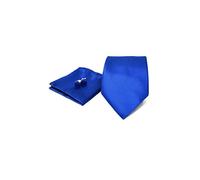 Sweet Leaf Coffret Ensemble Cravate Homme, Mouchoir de Poche, Boutons de Manchette Bleu - 100% en Soie - Classique, Elégant et Moderne - (Idéal pour un cadeau, un mariage, avec un costume)
