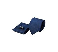 Sweet Leaf Coffret Ensemble Cravate Homme, Mouchoir de Poche, Boutons de Manchette Bleu Foncé - 100% en Soie - Classique, Elégant et Moderne - (Idéal pour un cadeau, un mariage, avec un costume)