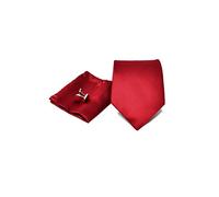 Sweet Leaf Coffret Ensemble Cravate Homme, Mouchoir de Poche, Boutons de Manchette Rouge - 100% en Soie - Classique, Elégant et Moderne - (Idéal pour un cadeau, un mariage, avec un costume…)