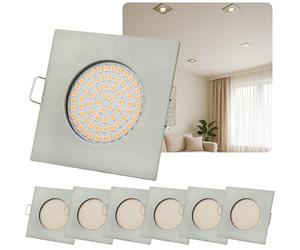 Sweet Led 6 Spot Encastrables Ultra-plats, Carrés 3,5W 330Lumen 3000K Blanc Chaud, Découpe 65mm, Dimensions d'Encastrement 75mm, Profondeur d'Encastrement: 28mm 230V, Spot Encastré en Métal
