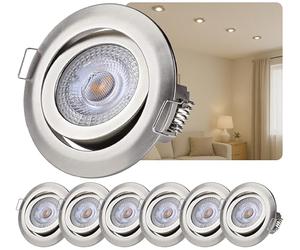 Sweet Led Lot de 6 Variateur à 3 étapes, 5 W 230 V 360 lumens, spot LED encastrable, intensité variable intelligente, orientable (6x Chromé)