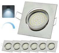 Sweet Led Set de 6 spots LED plats encastrables, intensité réglable, 230 V, 5 W, pivotant, carré, chrome brossé, 450 lumens, 6500 K, blanc froid