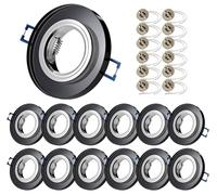 Sweet Led Spot à encastrer 230 V verre noir Plafonnier LED avec douille GU10 IP20 Spots à encastrer Led rond verre noir Spots diamètre du trou Ø 68mm - 76mm ultra plat Set de 12 spots de plafond