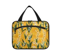 Sweet Lily Of Valley Trousse de toilette de voyage dorée à suspendre avec crochet, trousse essentielle de designer pour femme - Indispensable pour la randonnée - Bolso para maquillaje M, Fleur de