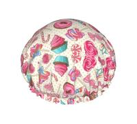 Sweet Lollipop Cupcake imprimé bonnet de bain, double couche de protection des cheveux, couverture de cheveux élastique pour laver le visage, 27 cm
