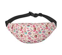 Sweet Lollipop Cupcake Sac banane pour homme et femme Imprimé Polyester Sac banane pour voyage, marche, sport avec sangle réglable, Noir , Taille unique