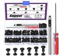 Sweet Lot de 110 Rivets Chicago en Cuir Noir de 6 Tailles M5 x 5 mm/6 mm/8 mm/10 mm/12 mm avec Kit d'Outils d'Installation, Rivets à Vis M5 Chicago