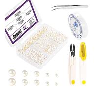 Sweet Lot de 800 perles perforées blanches de 5 tailles millimètre 4-12 mm, pinces à épiler avec fil élastique, kit de perles en vrac pour la fabrication de bijoux