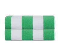 Sweet Needle Lot de 2 Serviettes de Plage pour Adultes - Vert Cabana Classique - Serviette de Piscine 100% Coton éponge filé à l'anneau, séchage Rapide, 100 x 150 cm