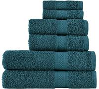 Sweet Needle Lot de 6 serviettes - 2 serviettes de bain, 2 essuie-mains et 2 gants de toilette en coton, usage quotidien, qualité hôtelière, doux, très absorbant, séchage rapide, léger (Bleu Sarcelle)