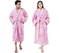 Sweet Needle Peignoir 100% Coton Serviette Éponge Peignoir Super Doux Léger Luxe Très Absorbant Peignoirs en Éponge avec Poches, Col Châle et Ceinture Réglable pour Homme Femme - Rose