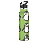 Sweet Penguin Bouteille d'eau isotherme sans BPA avec poignée, double paroi, isolation sous vide, pour vélo, course à pied, sport, voyage, gym Vert