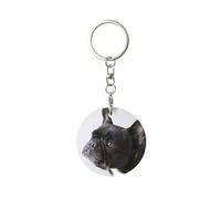 Sweet Pet Chiot bouledogue français noir mignon, Porte-clés rond en métal, Porte-clés en métal Porte-clés Porte-anneau Organisateur 1 pièce