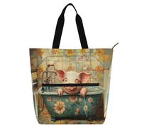 Sweet Pet Pig Sac de bain rétro pour enfants, garçons et filles, sac fourre-tout gothique léger pour bibliothèque, livres, courses avec poignées à fermeture éclair pour l'école, le travail, les