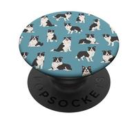 Sweet Shadows - Motif Border Collie noir et blanc en bleu sarcelle PopSockets PopGrip Adhésif