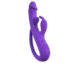 Sweet Smile Rabbit Vibromasseur clitoris avec massage du point G et tic-tac anal, triple action avec 3 moteurs silencieux, 3 x 9 modes, silicone, contrôlable séparément, USB-C rechargeable