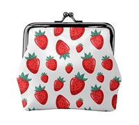 Sweet Strawberry Wallet for Women Coin Purse Kiss Lock Change Purse Wallet Card Holder Buckle Purse Cute Small PU Leather Pocket Wallet for Women Ladies Clutch Purse Happy Squirrel