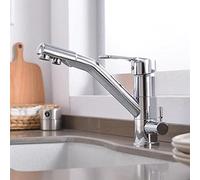 Sweet taize Kitchen Sink Taps Mixer Waterfall 3 Way Kitchen Faucet for Purifier Brass Kitchen Faucet 3 1 Drink Water Straight Hot and Cold Water Rotation Three Way Osmosis Tap-Chrome