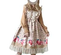 Sweet Teens Robe Lolita de style japonais mignon lapin fraise imprimé robe à carreaux taille haute