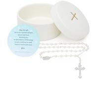 Sweet Treasures - Cadeau de baptême pour garçons et filles - Chapelet avec boîte souvenir en céramique et carte - Cadeau de première communion catholique - Chapelet de baptême et de fête prénatale