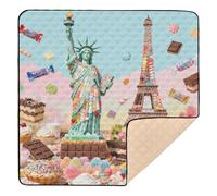 Sweet Treats Tapis de jeu rembourré doux et rembourré avec motif statue de la Liberté et Tour Eiffel pour intérieur et extérieur Lavable pour bébés, enfants, tout-petits, nourrissons, 127 x 127 cm