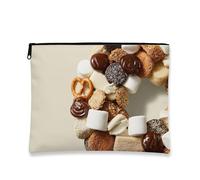 Sweet Treats Trousse de maquillage fantaisie, pochette de voyage pour femme, petite trousse de toilette portable en toile avec fermeture éclair, trousse de toilette pour les vacances, beige, 7x9 Inch