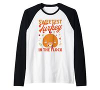 Sweet Turkey in The Flock Funny Thanksgiving Autumn Manche Raglan