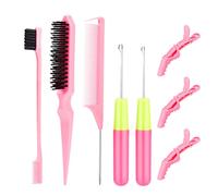 SWEET VIEW Aiguilles à crochet pour cheveux avec 2 crochets, 1 brosse à bords, 1 brosse à cheveux en soie, 1 peigne à queue de rat, 3 pinces à cheveux