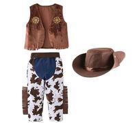 SWEETBIUTI Costume de Cowboy pour Enfants, Costume de Cowboy en Coton Doux pour garçons, Gilet Tenue Cow-Girl pour Enfants avec Chapeau Cow-Girl Pliable pour Les Halloween Birthday Party Up Co