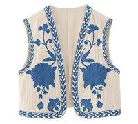 SWEETBIUTI Women's Wonstcoats Vintage Crochet Waistcoat Floral brodé sans Manches en Polyester Ouvert de Gilet de récolte Avant pour Femme pour la Femme Weekend Office Vacation Party (L)