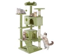 Sweetcrispy Arbre à chat de 137 cm, multi-niveaux avec griffoir, niche à chat d'intérieur avec échelle d'escalade, jouet en peluche, maison de jeu pour chat, vert