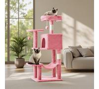 Sweetcrispy Arbre à Chat Tour d'escalade de 111 cm avec griffoirs en sisal Naturel, hamac, Niche pour Chat et Chaton d'intérieur, Rose