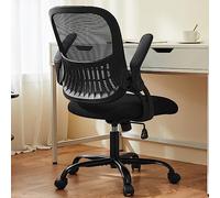 Sweetcrispy Chaise de bureau d'ordinateur ergonomique à dossier moyen en maille pivotante avec roulettes, soutien lombaire confortable, accoudoirs rabattables confortables pour la maison, la chambre