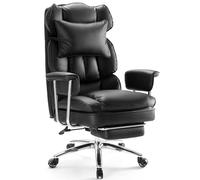Sweetcrispy Chaise de bureau pour bureau à domicile - Ergonomique, grand dossier haut avec repose-pieds et soutien lombaire, inclinable en hauteur réglable, confortable en cuir synthétique avec roues