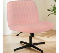 Sweetcrispy Chaise de Bureau, sans accoudoirs, en Velours Tedy, Fauteuil de Lecture, avec Rembourrage Plus Large, pour s'asseoir en Tailleur, Hauteur réglable, pivotante à 360 °, Rose