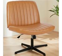 Sweetcrispy Chaise de Bureau sans accoudoirs, Métal, Marron, PU-Leder