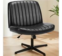 Sweetcrispy Chaise de Bureau sans accoudoirs, Métal, Noir, PU-Leder