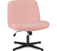 Sweetcrispy chaise de bureau sans accoudoirs, velours de nounours et maille confortable chaise de tailleur, avec coussin d'assise élargi Criss Cross Chair(Rose)