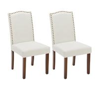 Sweetcrispy Chaise rembourrée en Cuir de qualité supérieure avec tête à Clous et Pieds en Bois-pour Chambre à Coucher, Salon, Salle à Manger-Beige, Satz Von 2