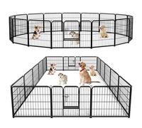 Sweetcrispy Parc pour chien d'intérieur - Clôture d'exercice pour portail de cour 16 panneaux pliable avec portes en métal pour camping, camping-car, extérieur, animaux de petite et moyenne taille, 61