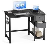 Sweetcrispy Petit bureau d'ordinateur, 101,6 x 61 cm, table pour l'écriture, le travail, les jeux vidéo, étagère de rangement à 2 niveaux, crochet latéral pour écouteurs, style moderne et simple pour