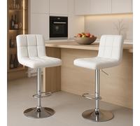 Sweetcrispy Tabouret de Bar, Lot de 2, Style Moderne Chaise de Bar Réglable en Hauteur 60-80 CM, Pieds Métalliques Tabouret de Bar, Tabouret Cuisine, Tabouret Haut avec Dossier(blanc)