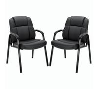 Sweetcrispy Waiting Room Chair Lot de 2 chaises de réception sans roulettes en Cuir synthétique avec accoudoirs rembourrés, Métal, Encre, 2 pcs(26,4 x 23,6 x 36)