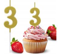 Sweetfanaberia | chiffre 3, décoration de gâteau bougie, bougie d'anniversaire, or métallique, 9.5x2.3 cm