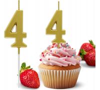 Sweetfanaberia | chiffre 4, décoration de gâteau bougie, bougie d'anniversaire, or métallique, 9.5x2.3 cm