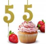 Sweetfanaberia | chiffre 5, décoration de gâteau bougie, bougie d'anniversaire, or métallique, 9.5x2.3 cm