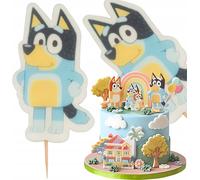 Sweetfanaberia | Figure de décoration de gâteau, set de gaufrettes pour gâteau - Papa Bandit, Bluey 2D, Décoration et ornements