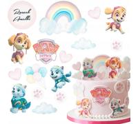 Sweetfanaberia | Set de décoration de gâteaux, set de gaufrettes pour gâteaux - Skye Paw Patrol, le sosie de l'anniversaire d'une fille, figurines + panneau d'inscription