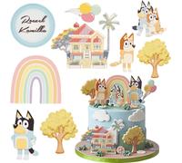 Sweetfanaberia | Set de décoration pour gâteau BLUEY - 8 pièces - figurines comestibles - panneau inclus